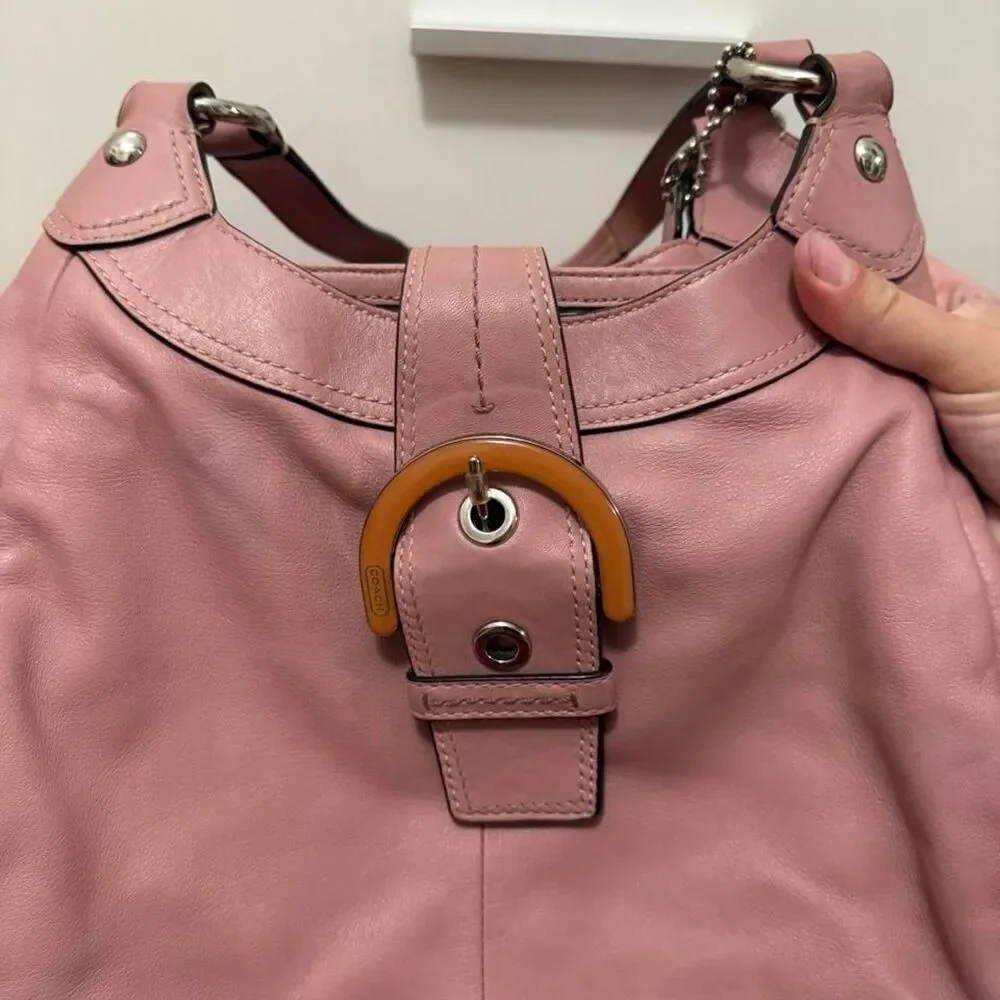 Rare Archival Vintage Y2K Coach Soho Shell Pink Leather Buckle Hobo